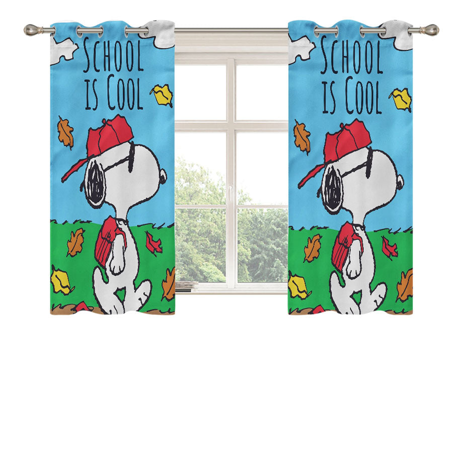Back To School Snoopy Peach Skin Window Curtains