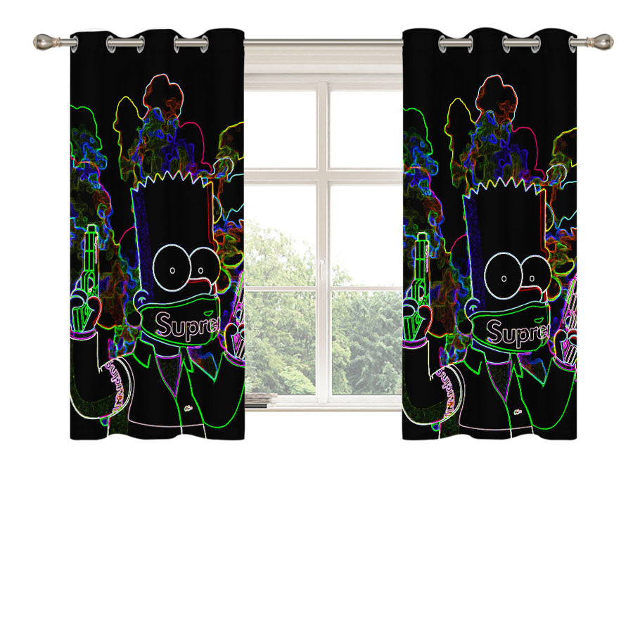 Bart Simpson In Black Peach Skin Window Curtains