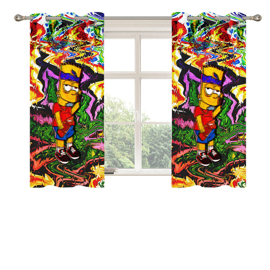 Bart Simpson Trippy Aesthetic Peach Skin Window Curtains