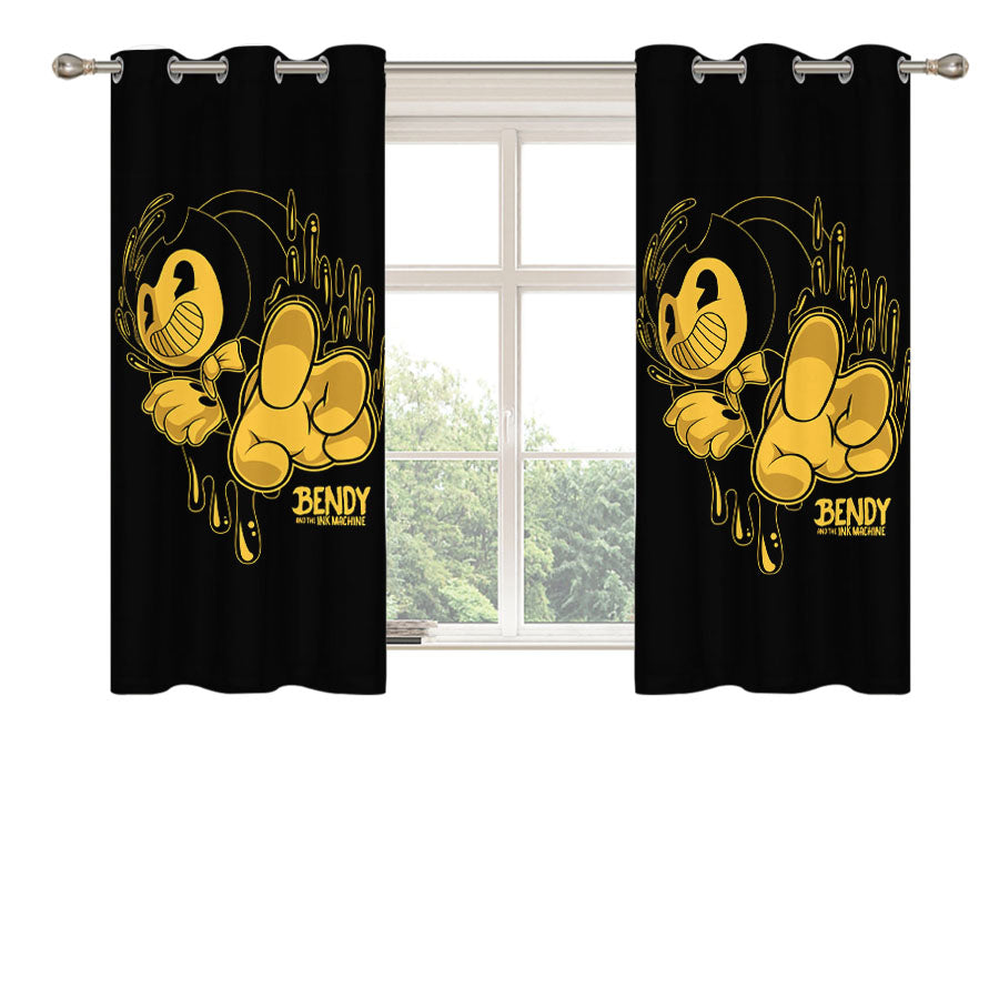 Bendy And The Ink Machine Black Gold Peach Skin Window Curtains