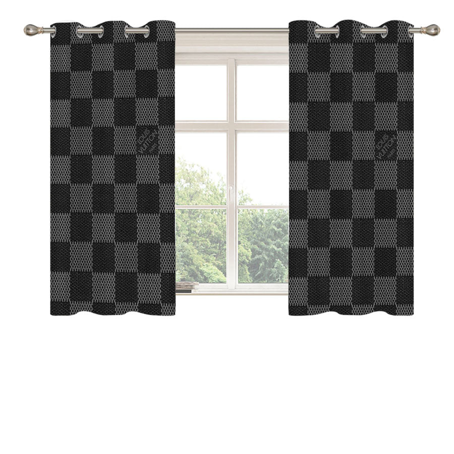 Black Louis Vuitton Damier Texture Peach Skin Window Curtains