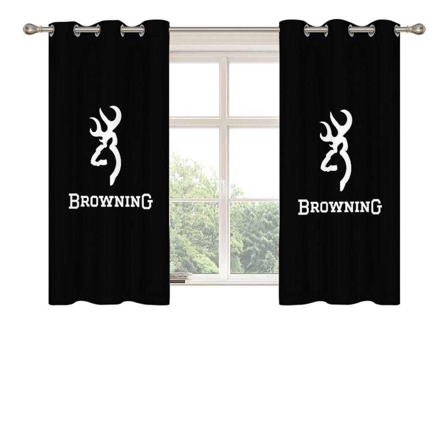 Black White Browning Deer Logo Peach Skin Window Curtains