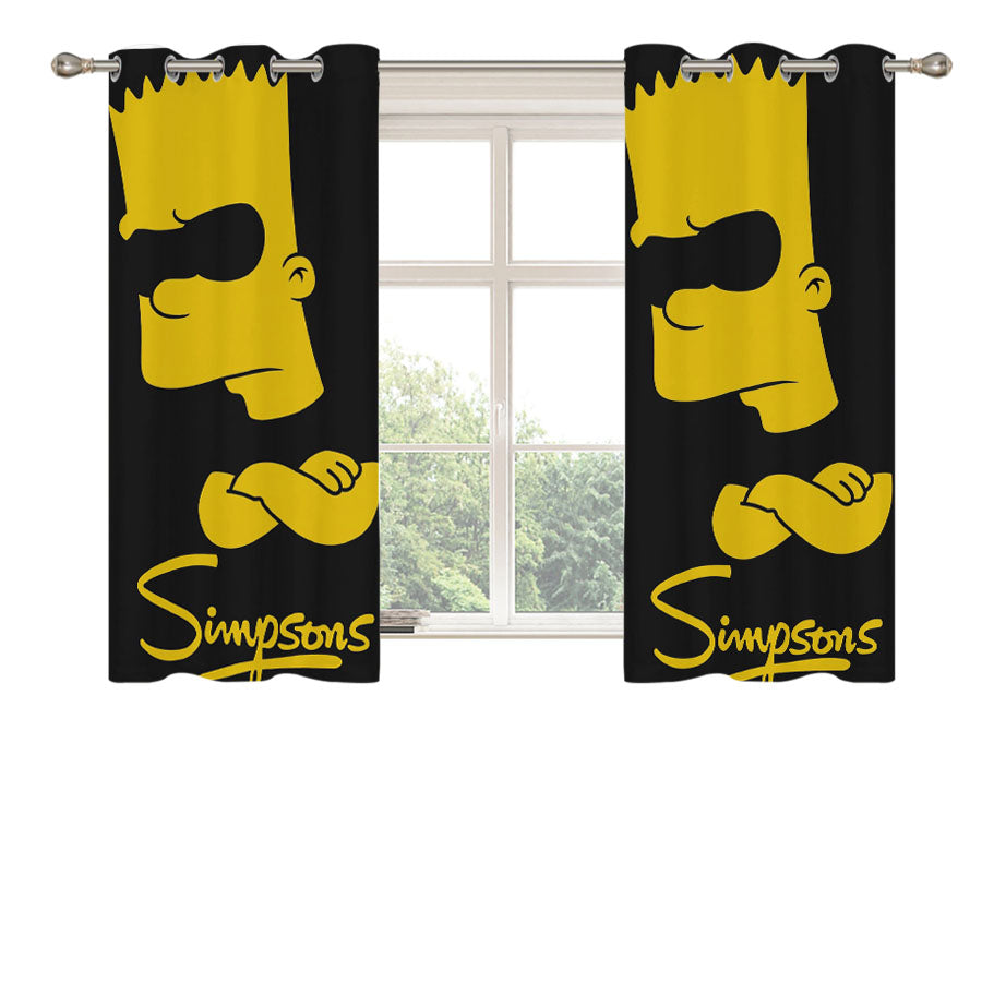 Black Yellow Bart Simpsons Peach Skin Window Curtains