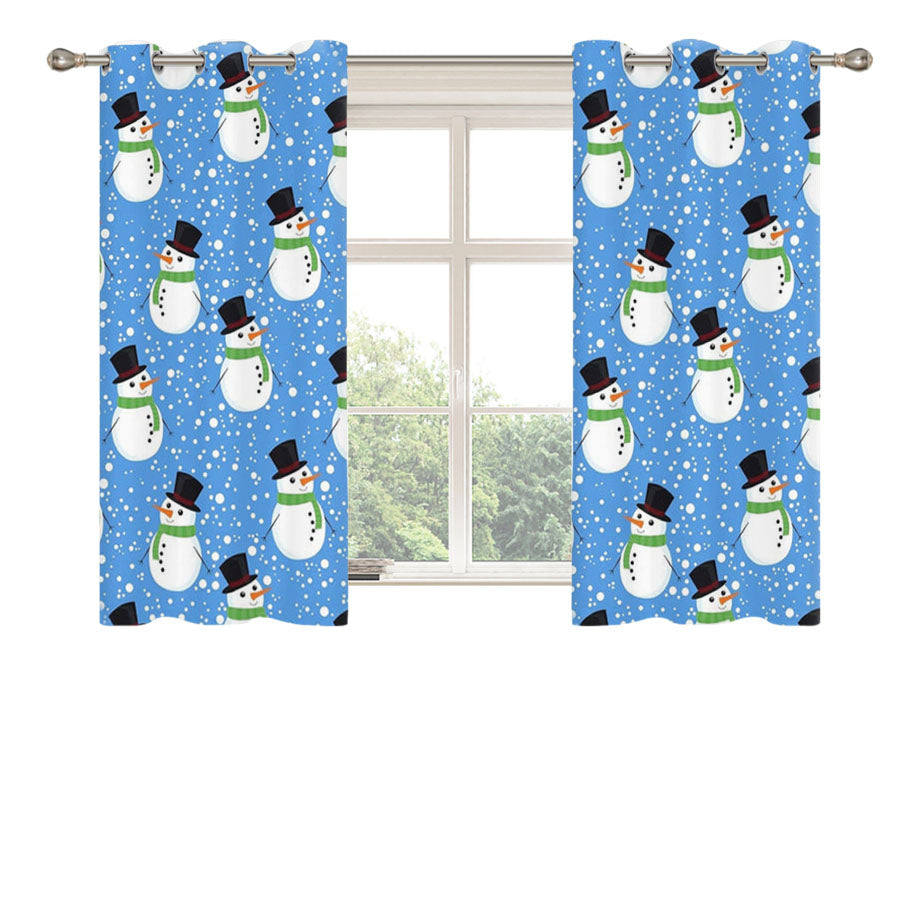 Blue Snowman Pattern Peach Skin Window Curtains