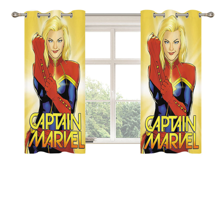 Captain Marvel Art Peach Skin Window Curtains