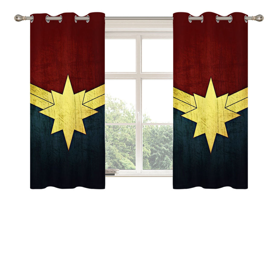 Captain Marvel Comics Logo Peach Skin Window Curtains