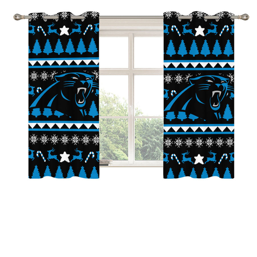 Carolina Panthers Christmas Sweater Peach Skin Window Curtains