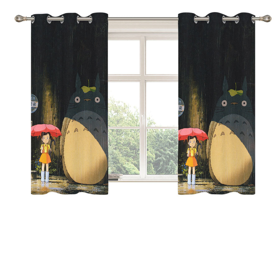 Cartoon Totoro Rain Peach Skin Window Curtains