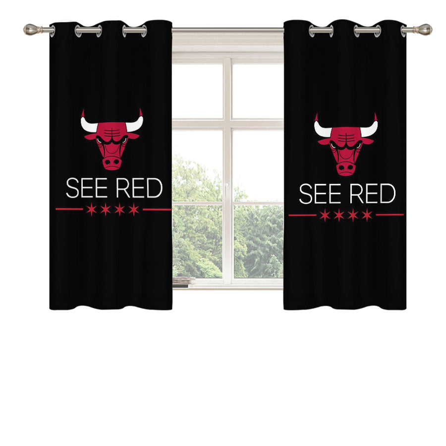 Chicago Bulls Logo See Red Peach Skin Window Curtains
