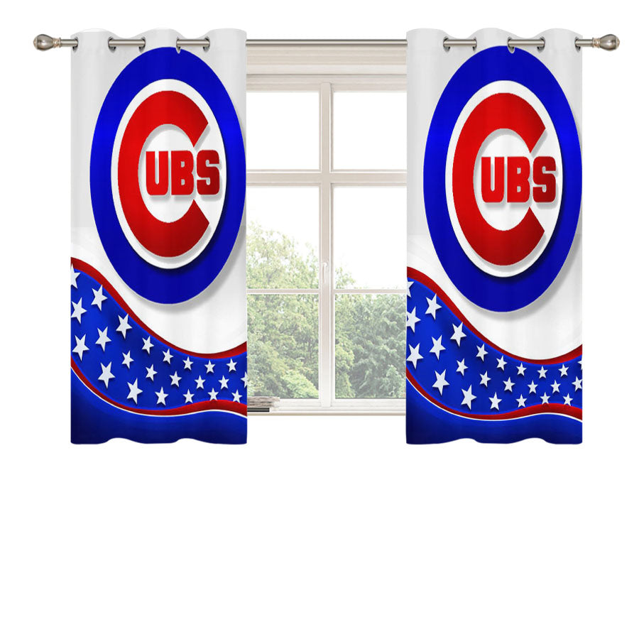 Chicago Cubs American Flag Peach Skin Window Curtains
