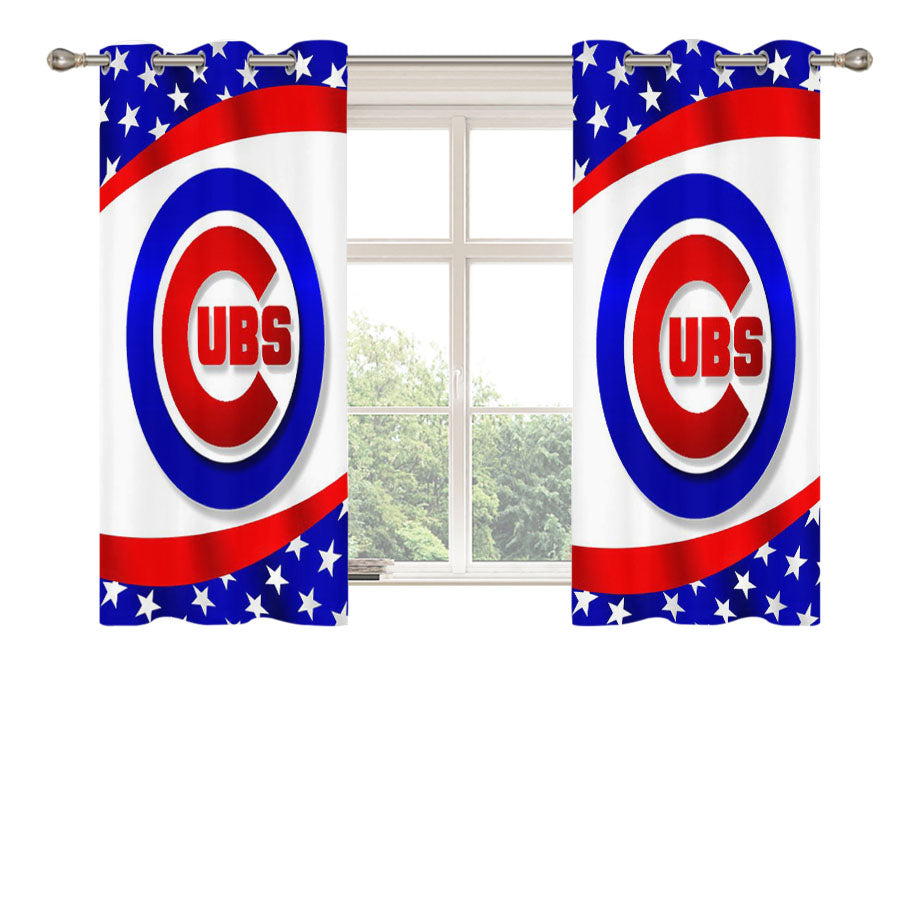Chicago Cubs American Flag Pattern Peach Skin Window Curtains
