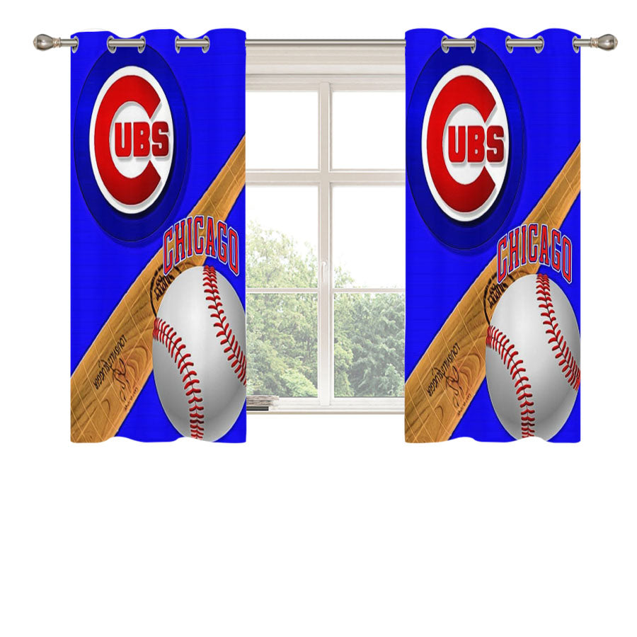 Chicago Cubs Baseball Log Peach Skin Window Curtains