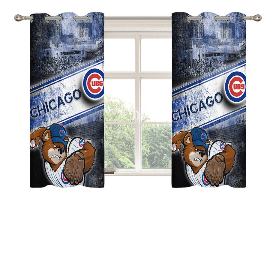 Chicago Cubs Bears Grunge Peach Skin Window Curtains