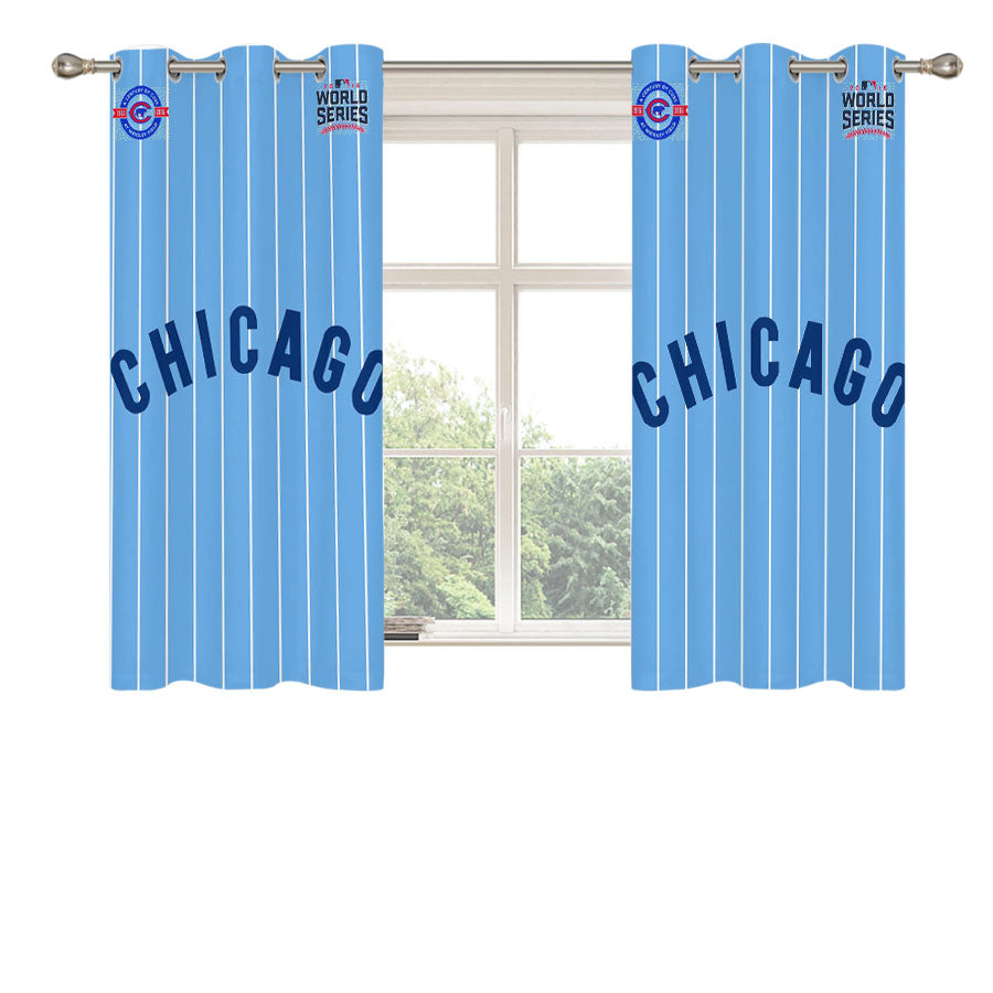 Chicago Cubs Blue Stripe Peach Skin Window Curtains