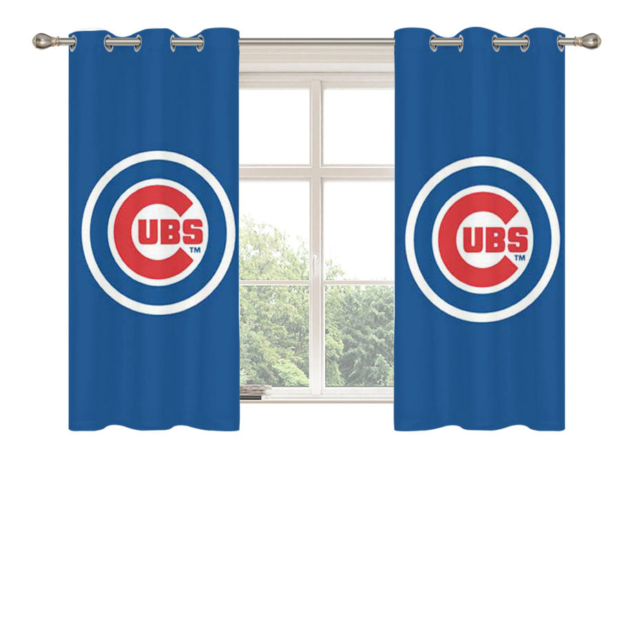 Chicago Cubs Logo On Blue Peach Skin Window Curtains