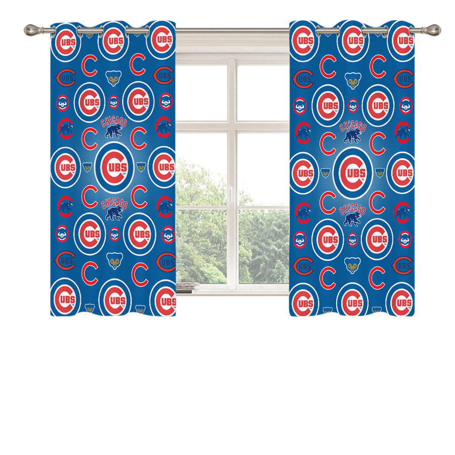 Chicago Cubs Logo Pattern Blue Peach Skin Window Curtains