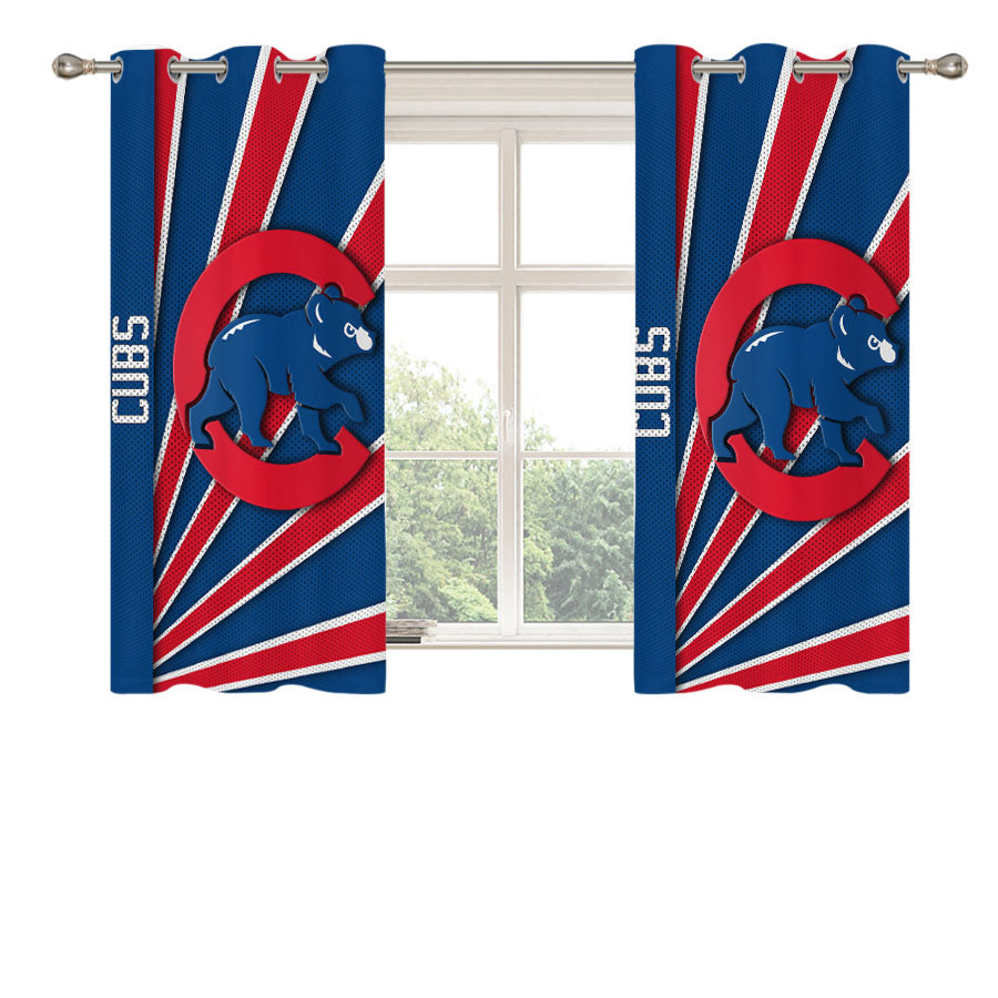 Chicago Cubs Logo Stripe Peach Skin Window Curtains