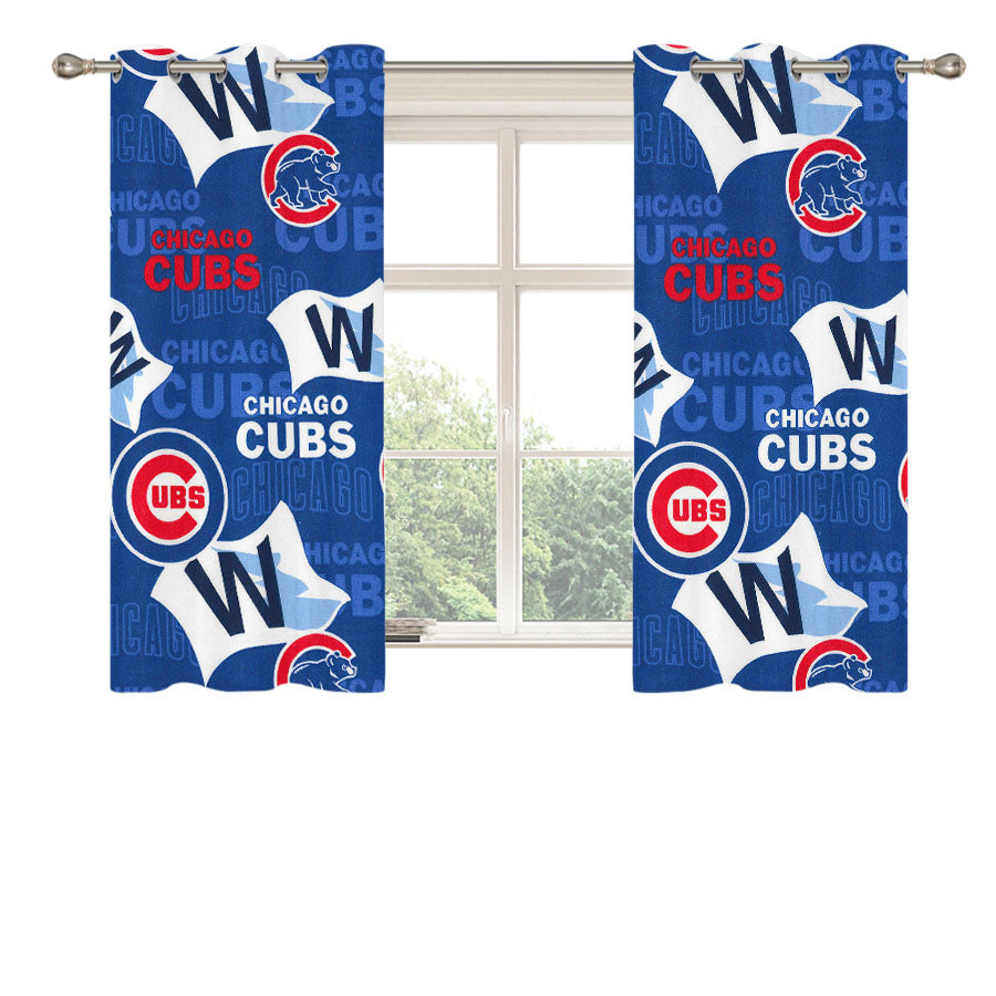 Chicago Cubs Mlb Pattern Fabric Peach Skin Window Curtains