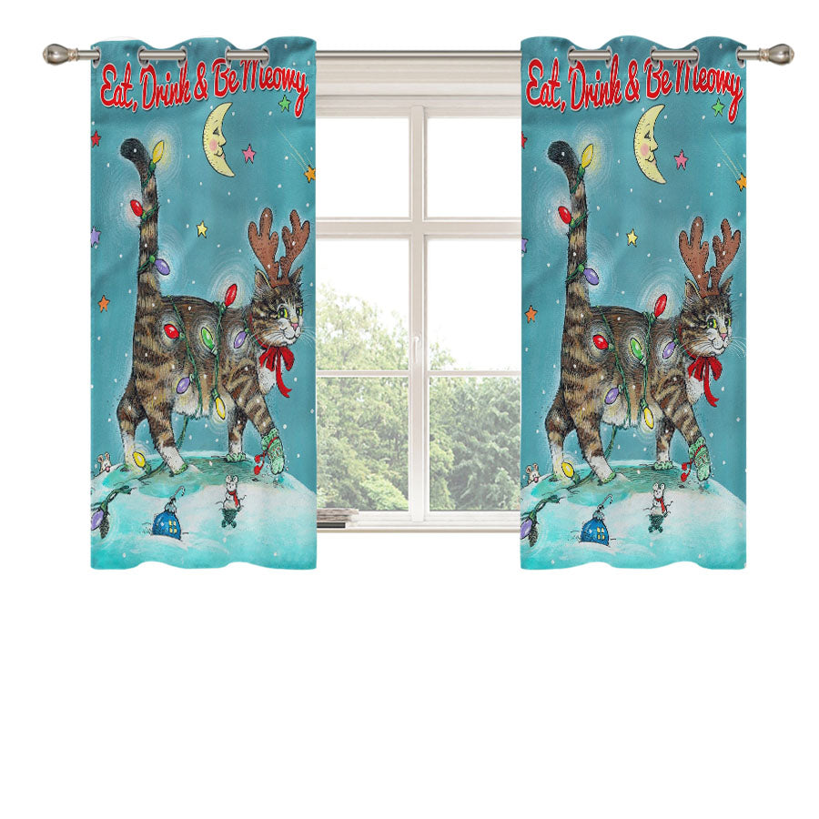 Christmas Cat Peach Skin Window Curtains