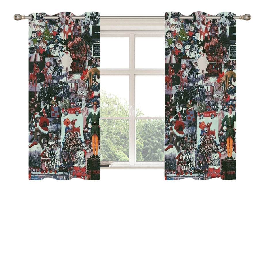 Christmas Collage Peach Skin Window Curtains