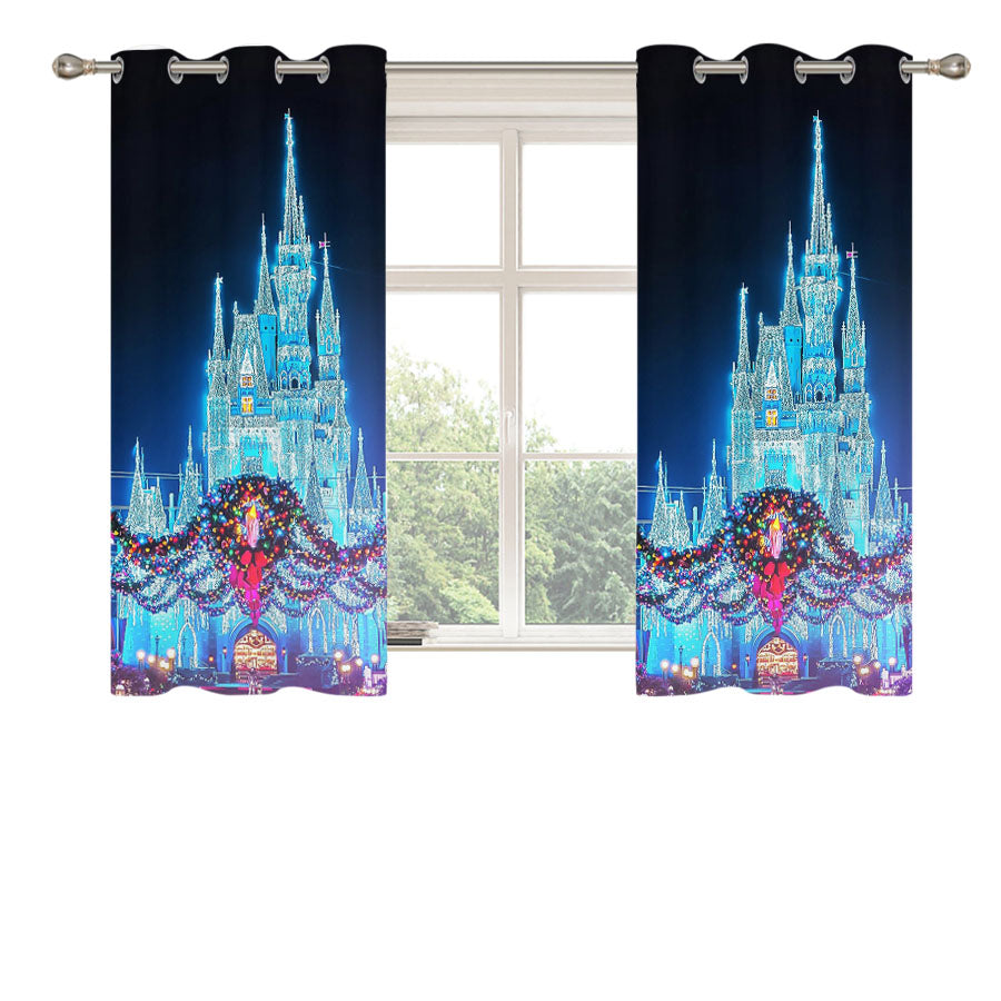 Christmas Disney Castle Peach Skin Window Curtains
