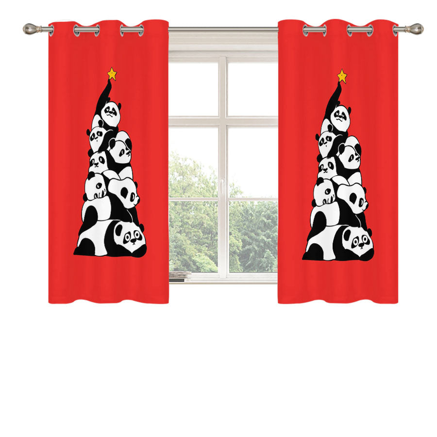 Christmas Tree Pandas Red Peach Skin Window Curtains