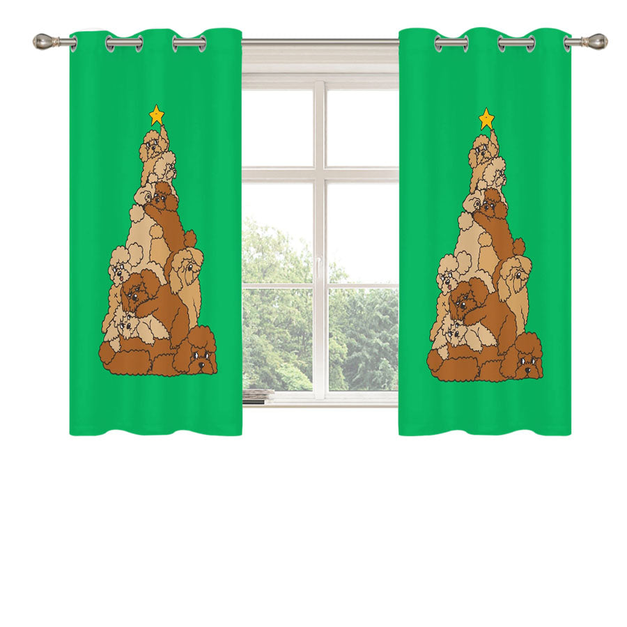 Christmas Tree Poodle Dog Green Peach Skin Window Curtains