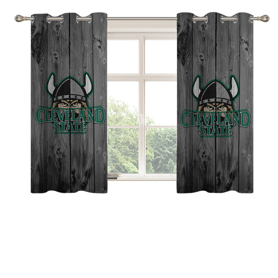 Cleveland State University Mascot Logo Dark Wood Wallpaper Peach Skin Window Curtains