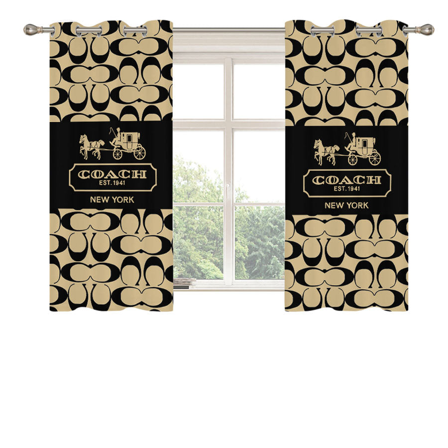 Coach Logo Wallpaper Peach Skin Window Curtains