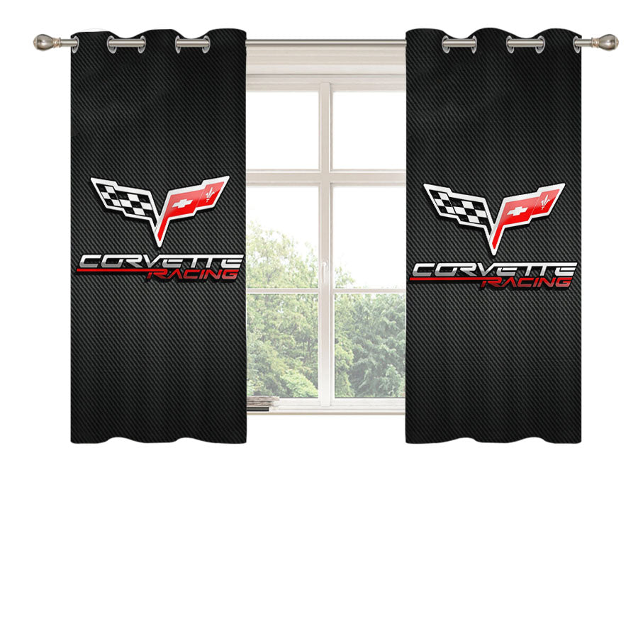 Corvette Chevy Racing Carbon Logo Peach Skin Window Curtains