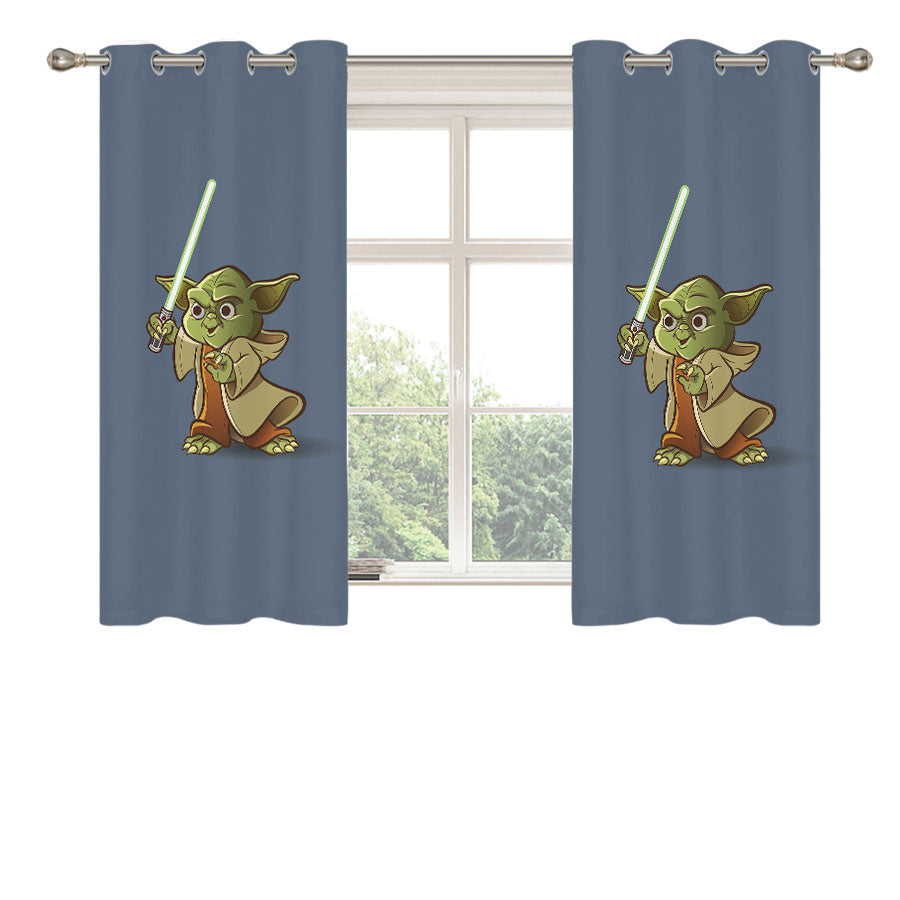 Cute Funny Yoda Star Wars Peach Skin Window Curtains