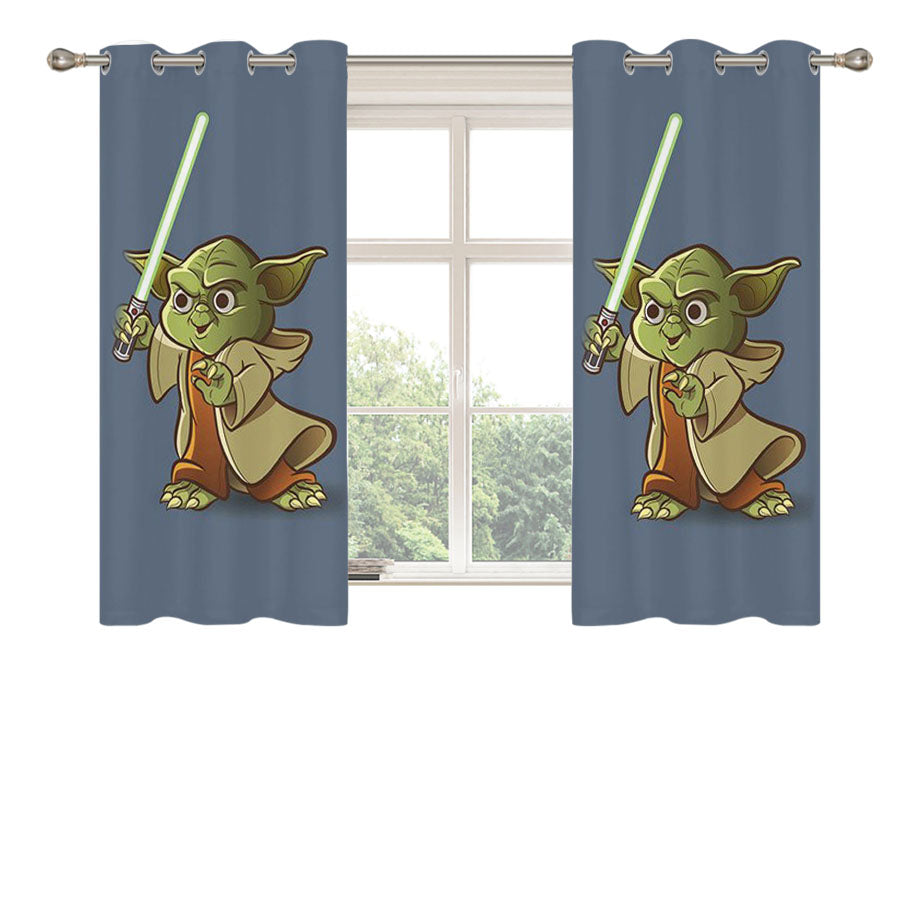 Cute Yoda Star Wars Peach Skin Window Curtains