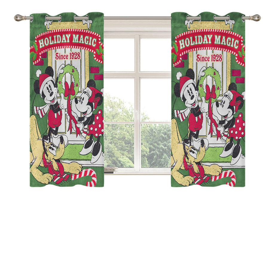 Disney Mickey Minnie Pluto Holiday Peach Skin Window Curtains
