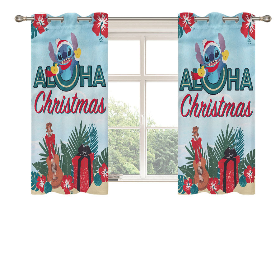 Disney Stitch Aloha Christmas Peach Skin Window Curtains
