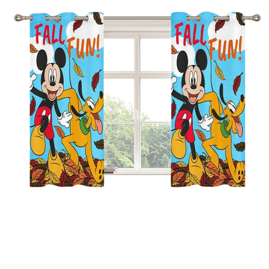 Fall Fun Mickey And Pluto Peach Skin Window Curtains