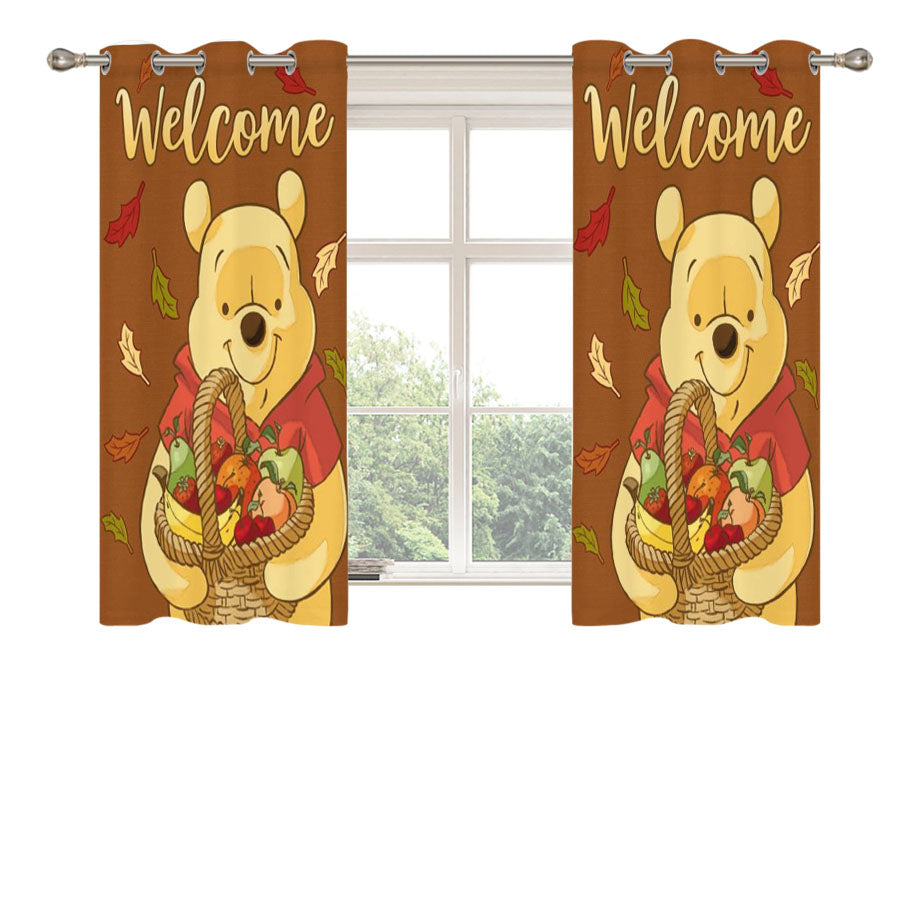 Fall Pooh Welcome Peach Skin Window Curtains