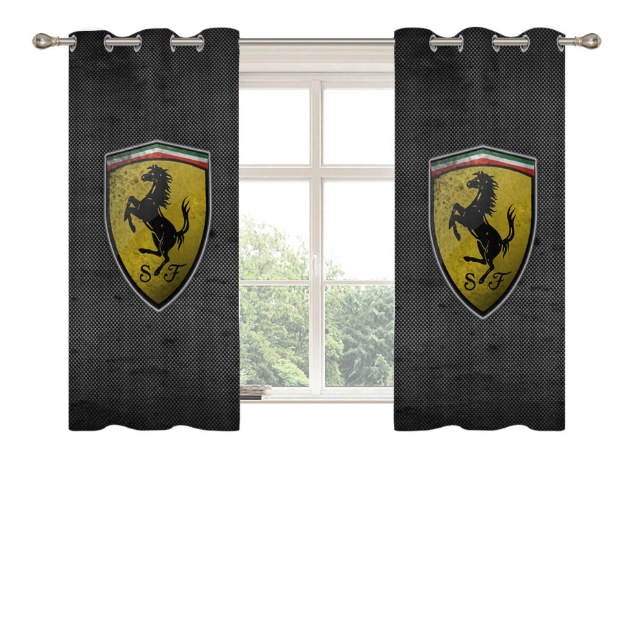 Ferrari Logo Black Grey Texture Peach Skin Window Curtains