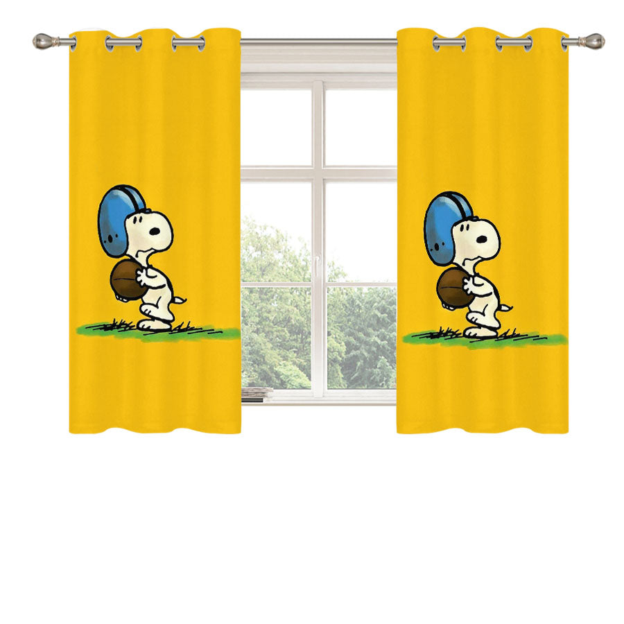 Funny Snoopy Play Football Peach Skin Window Curtains