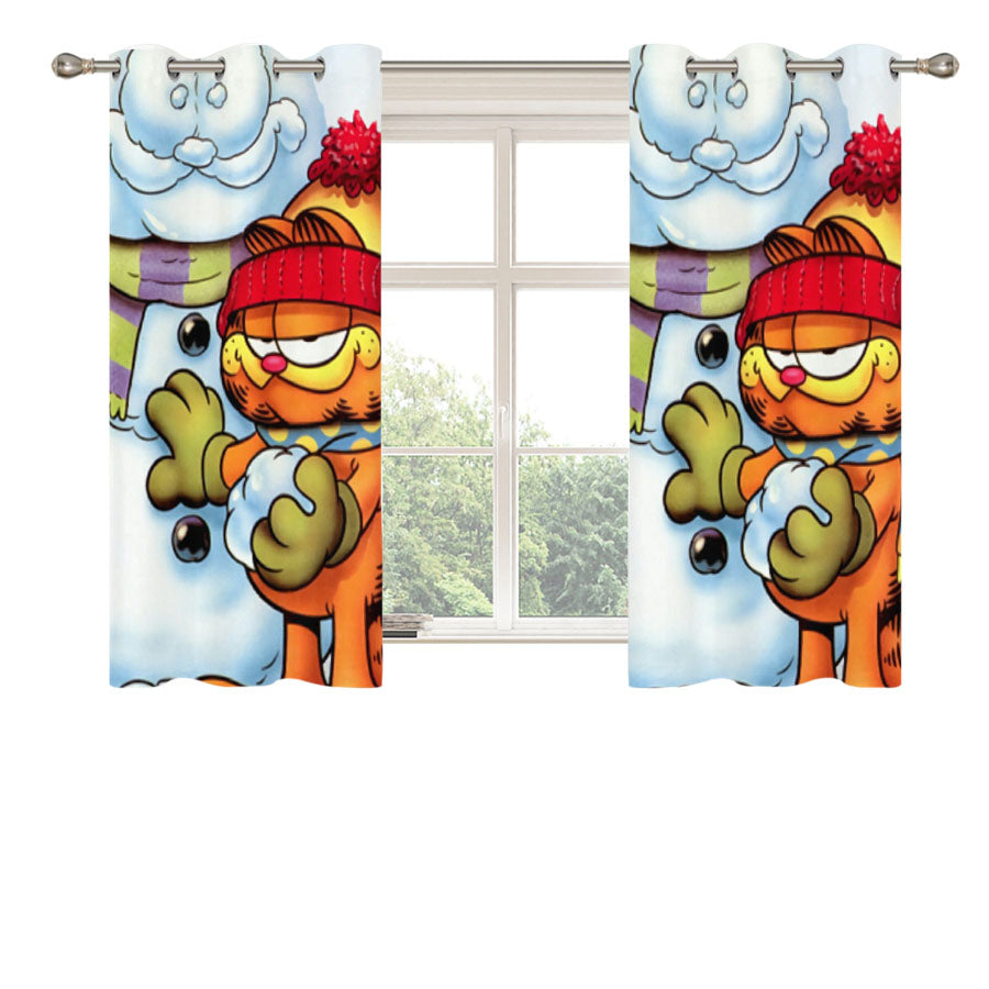 Garfield Puss Playing Snow Peach Skin Window Curtains