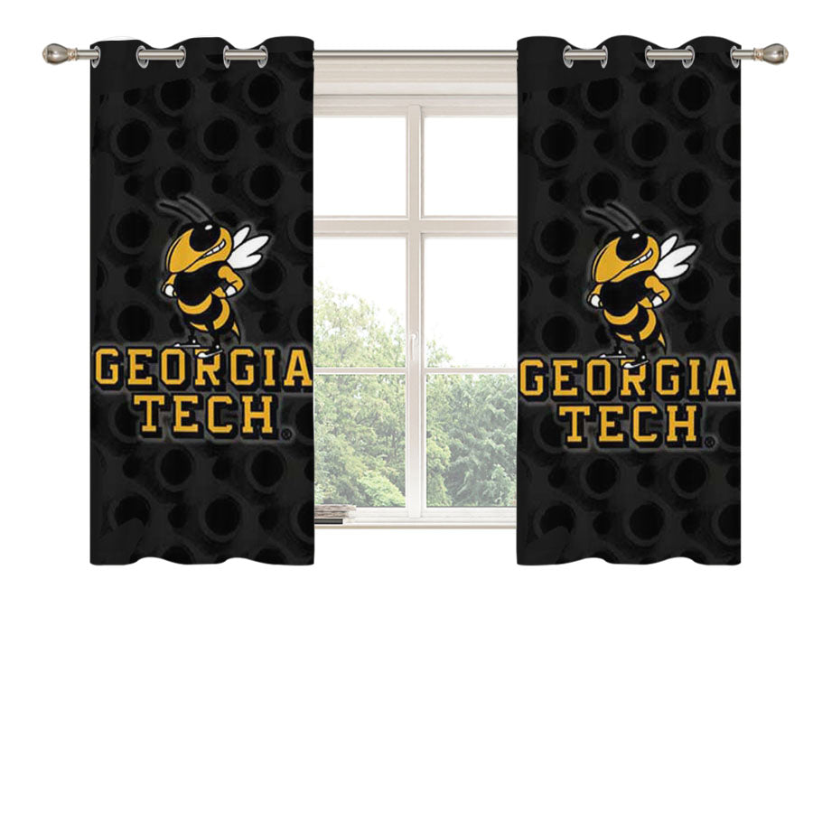 Georgia Tech Logo Over Blk Peach Skin Window Curtains