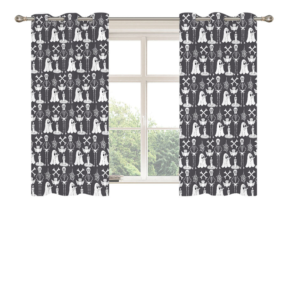 Grayscale Pattern Halloween Ghost Skeleton Peach Skin Window Curtains
