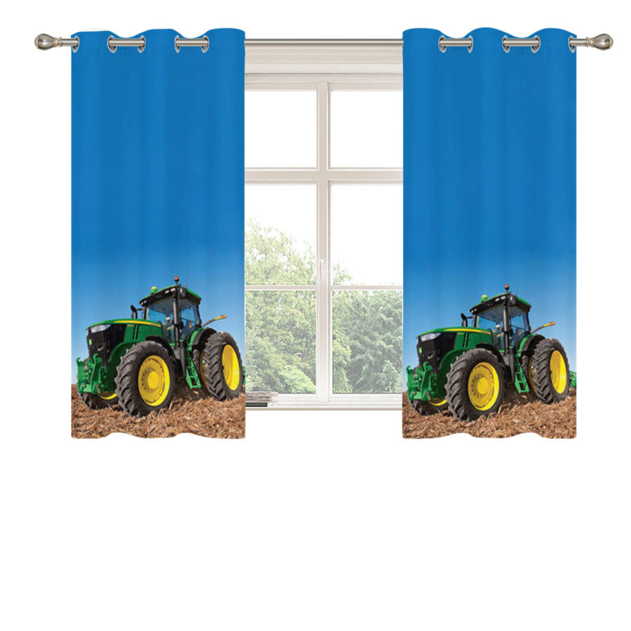 Green John Deere Tractor Peach Skin Window Curtains