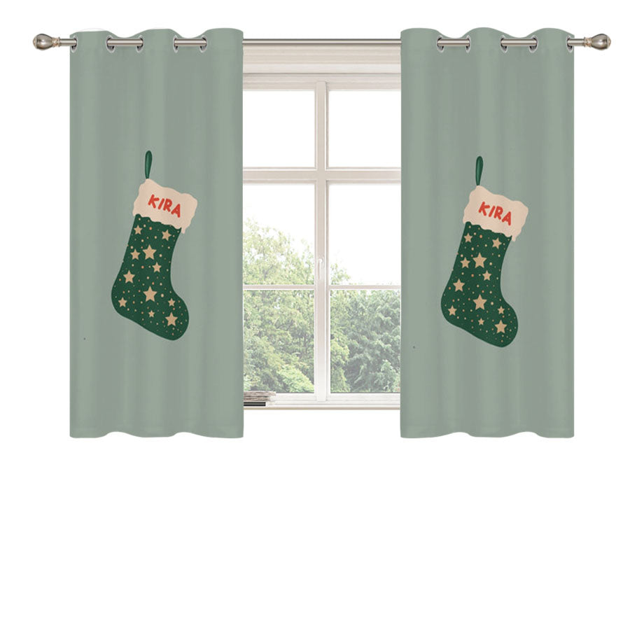 Green Stocking - Personalised Christmas Peach Skin Window Curtains