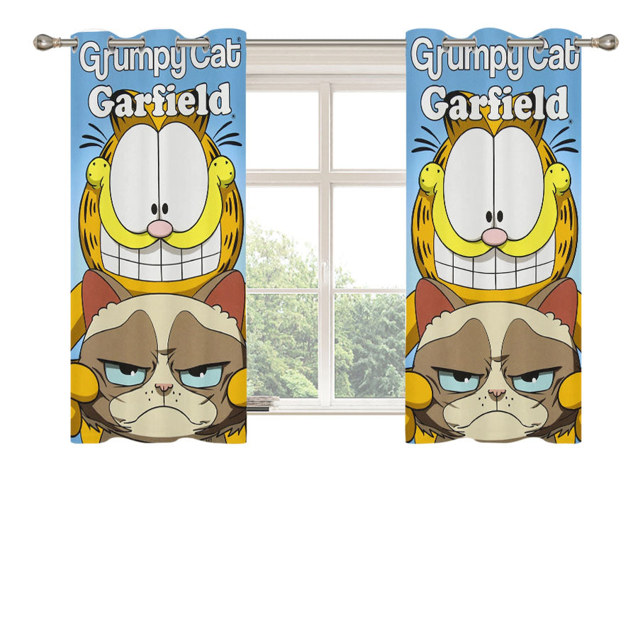 Grumpy Cat And Garfield Peach Skin Window Curtains