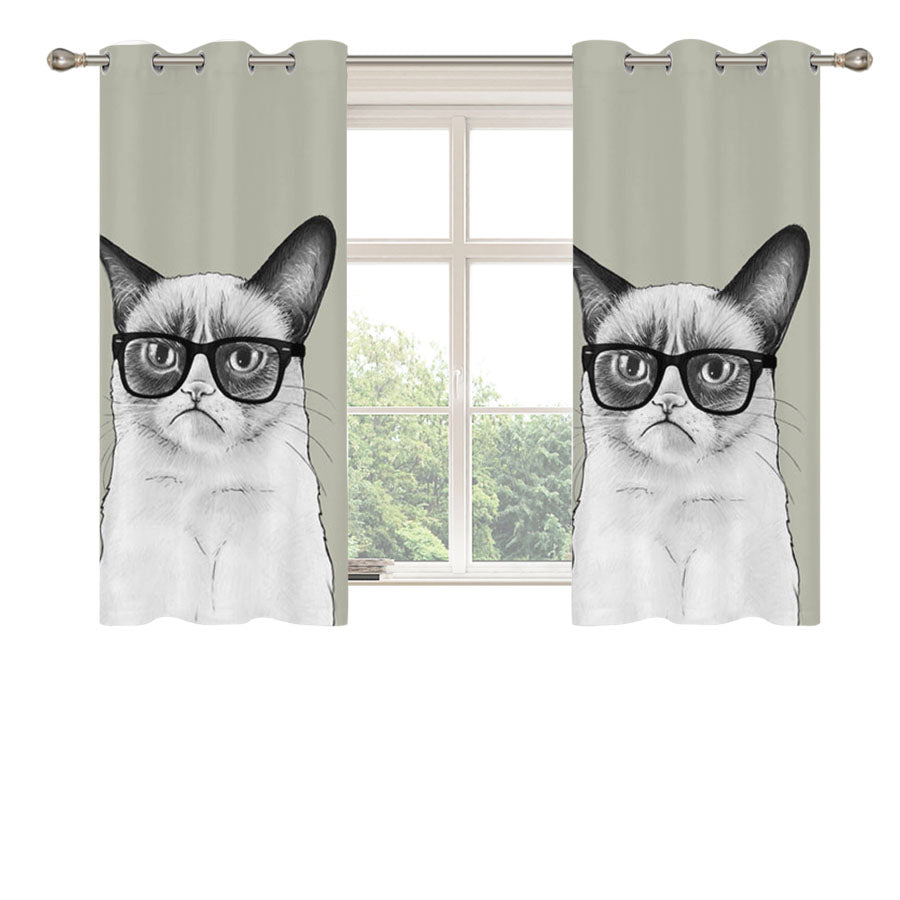 Grumpy Cat Glasses Peach Skin Window Curtains