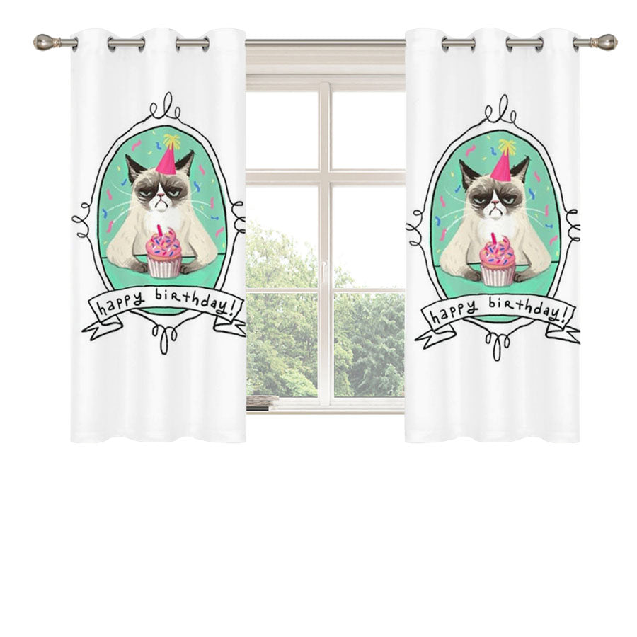 Grumpy Cat Happy Birthday Peach Skin Window Curtains