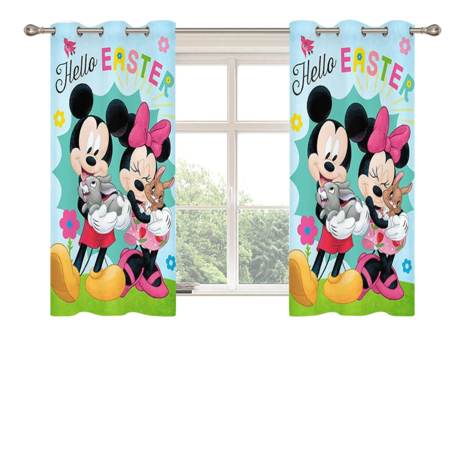 Hello Easter Mickey And Minnie Peach Skin Window Curtains