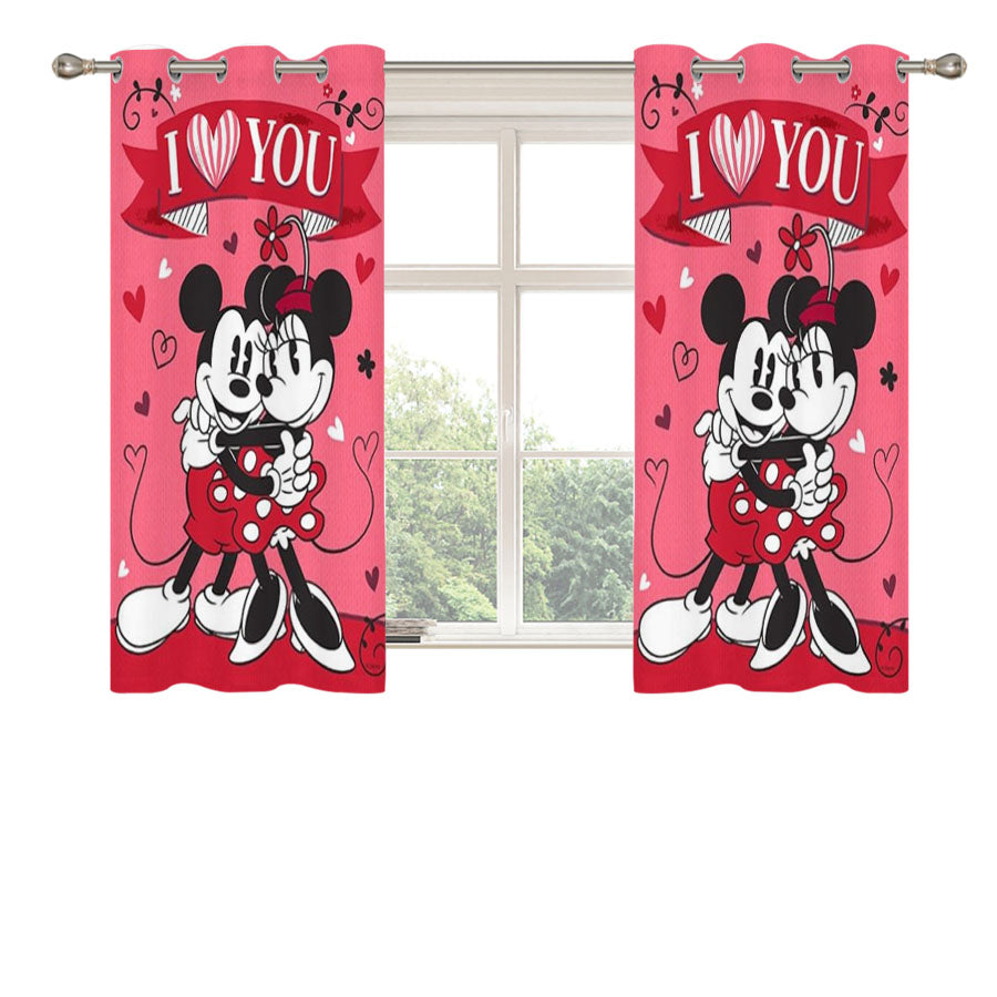 I Love You Mickey & Minnie Peach Skin Window Curtains
