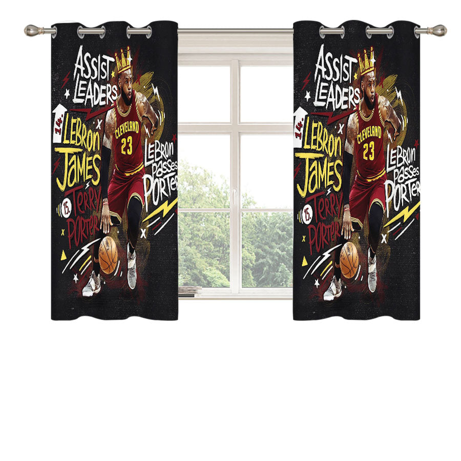 Lebron James Doodle Nba Legend Peach Skin Window Curtains
