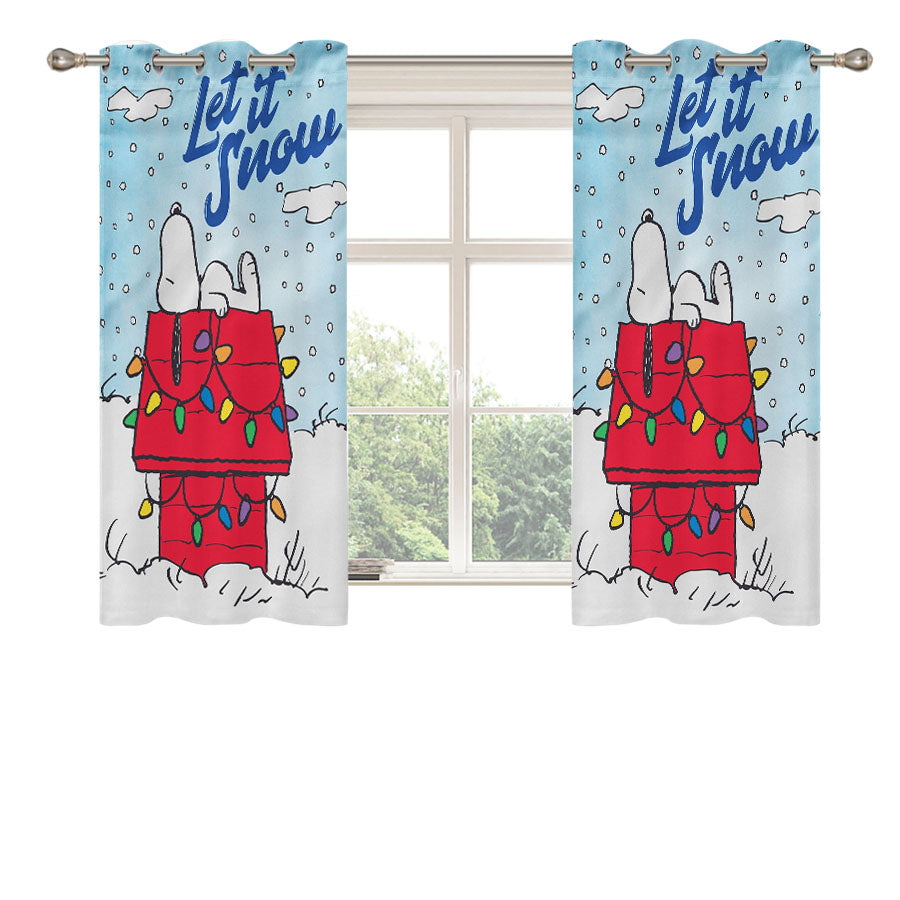 Let It Snow Snoopy Christmas Peach Skin Window Curtains